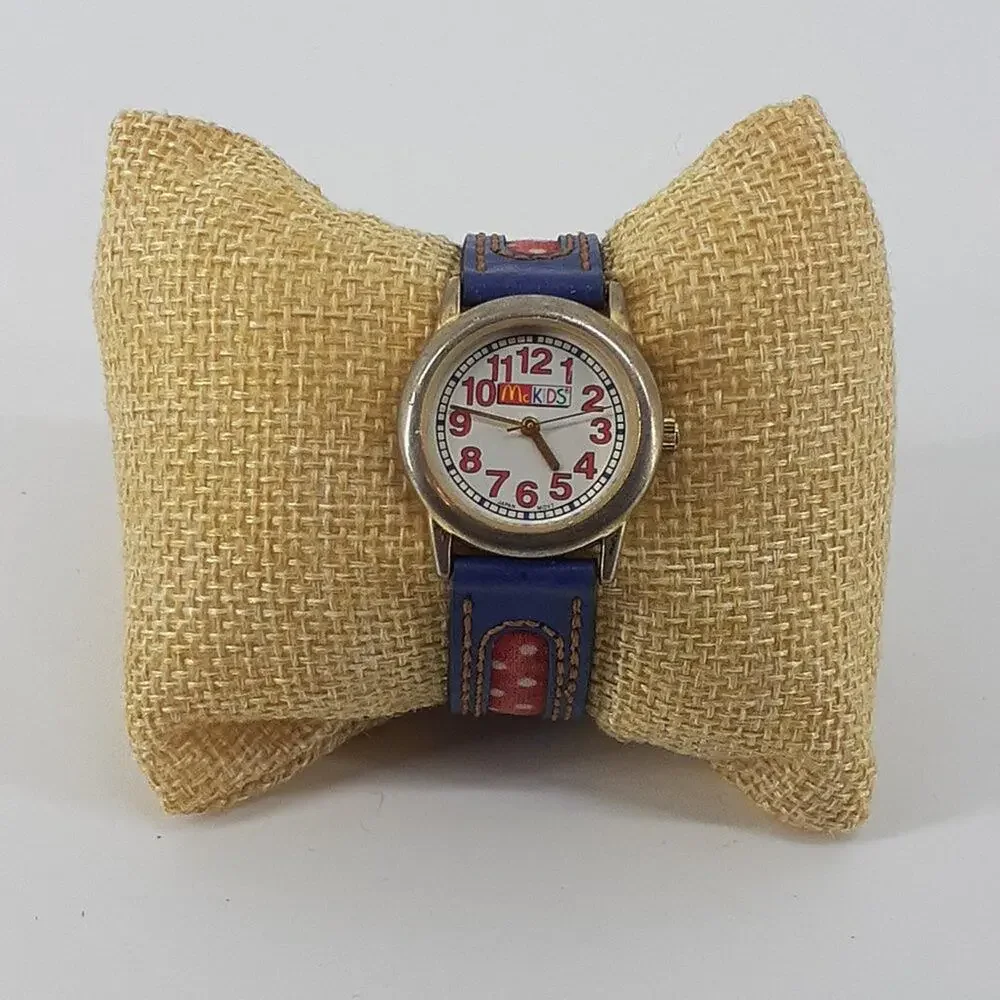 Vintage McKids Stainless Steel Back Japan Movt Blue Red Polkadot Time Child's